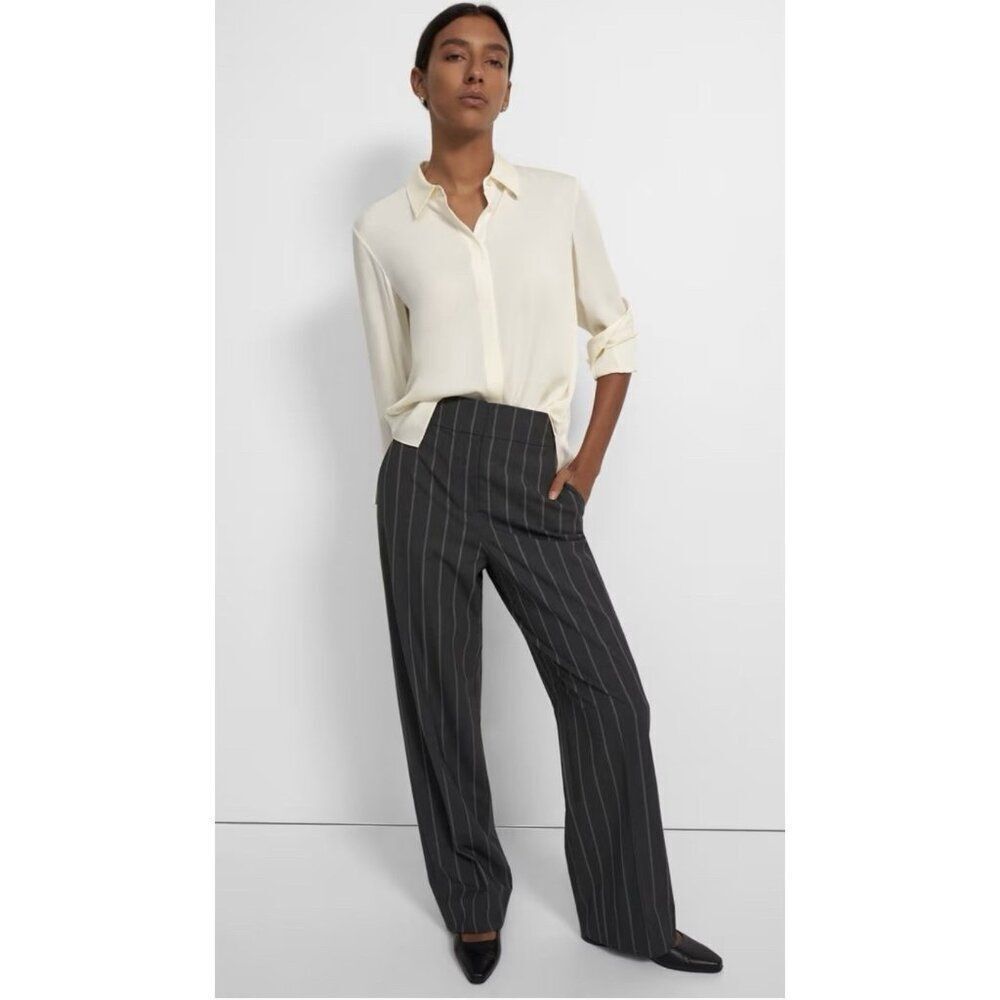 theory women's black brown striped wool dress pants 2 Xs